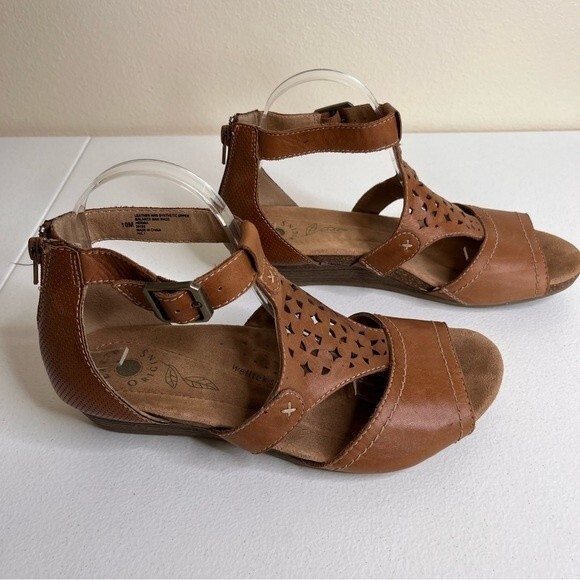 Earth Origins Hermia Tan Leather Wedge Gladiator Adjustable Ankle Strap Women 10 - Picture 4 of 15